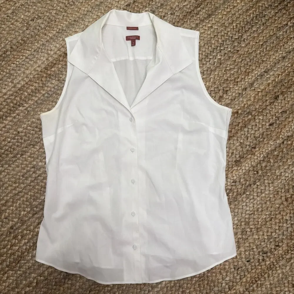 Talbots Non-Iron Sleeveless White Blouse Button Front Career Capsule Sz 14 - Picture 2 of 7